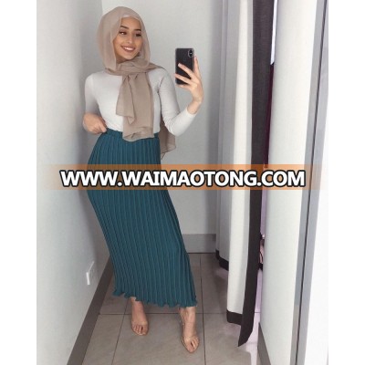 2018  trendy   plain muslim semi  pleated  dress