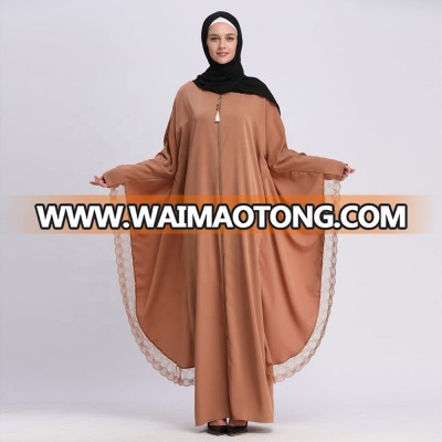 High Quality Women New Fashion Lace Abaya Nida Zipper Open Dubai Kaftan