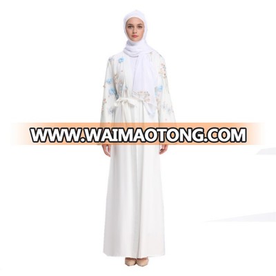 Latest Modest Islamic Women Fashion  Embroidery Flower Dubai Open Kimono Abaya