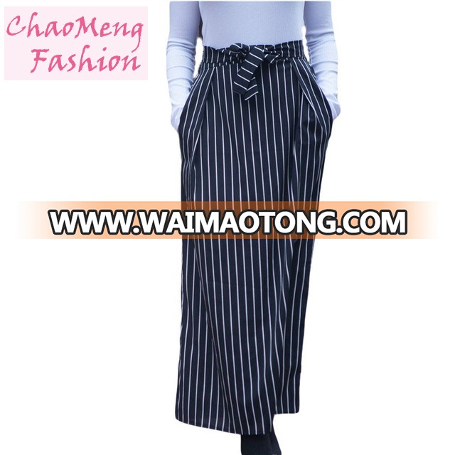 9011# New office wear white and blue striped long dress Islamic clothing Guangzhou factory skirts long